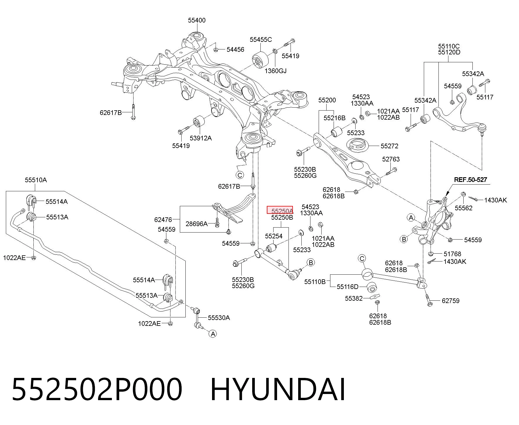 552502P000 Hyundai/Kia Barra transversal de suspensão traseira