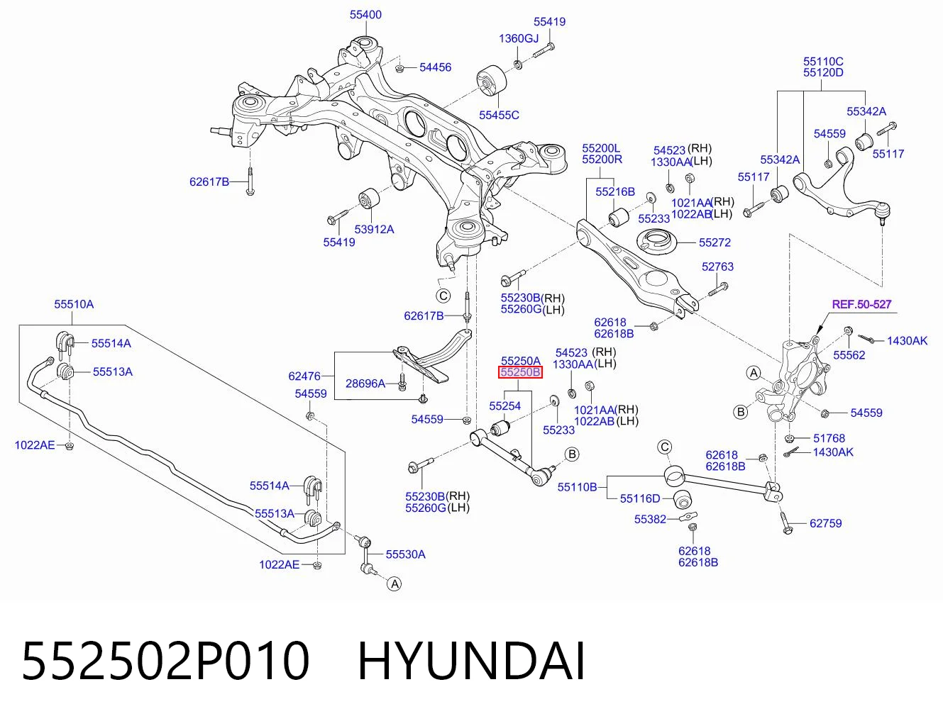 552502P010 Hyundai/Kia Barra transversal de suspensão traseira