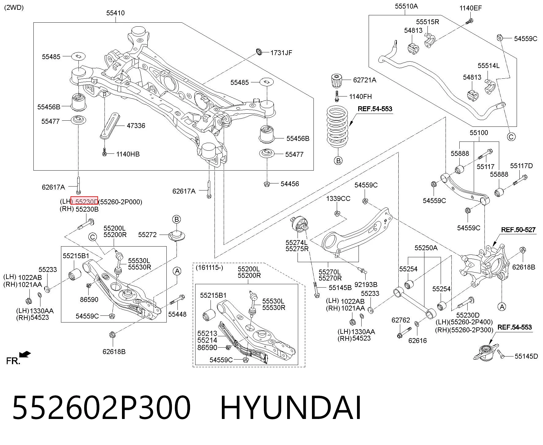 552602P300 Hyundai/Kia Parafuso de fixação de braço oscilante de inclinação traseiro, interno