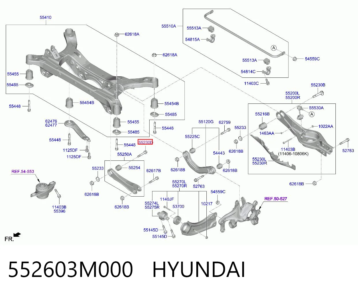 552603M000 Hyundai/Kia Parafuso de fixação de braço oscilante de inclinação traseiro, interno