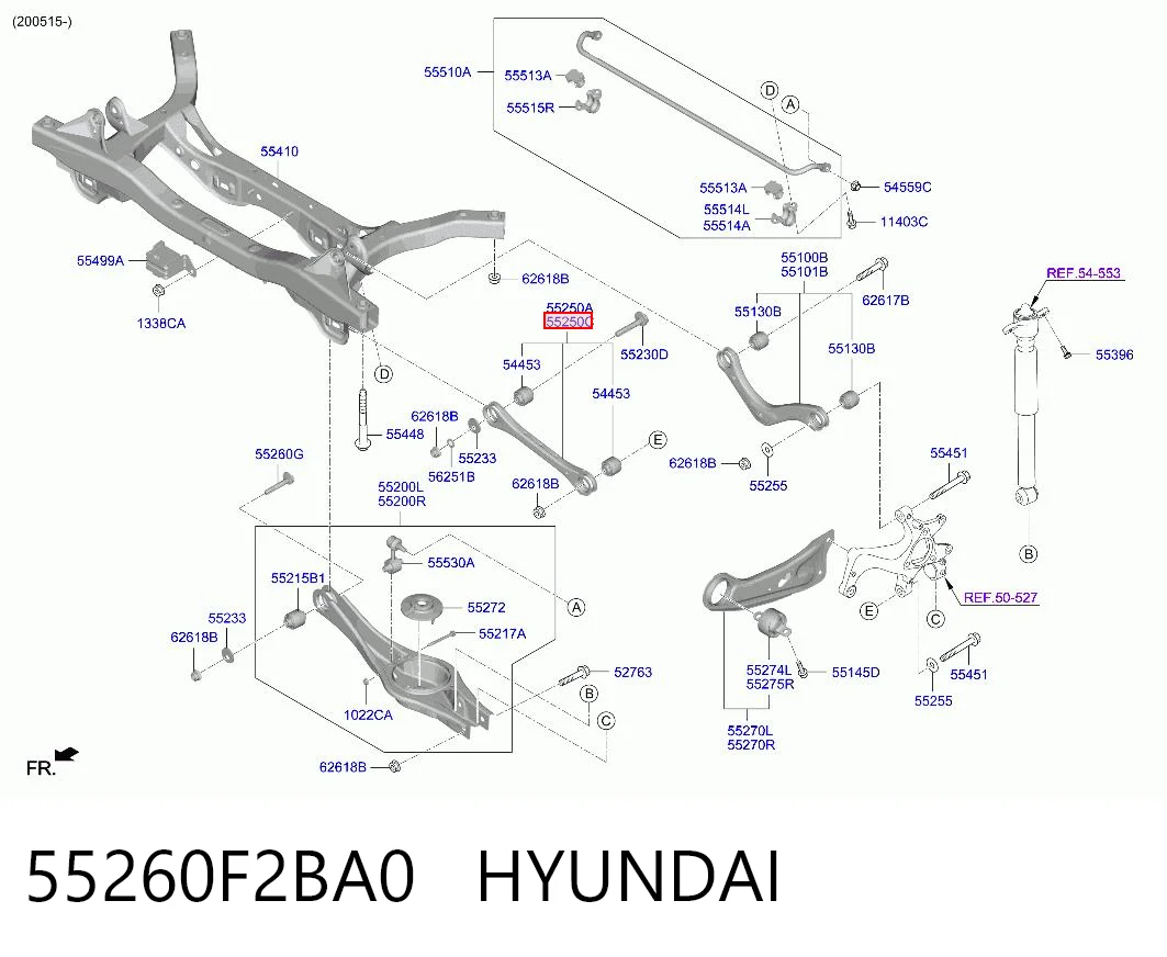 55260F2BA0 Hyundai/Kia Barra transversal de suspensão traseira