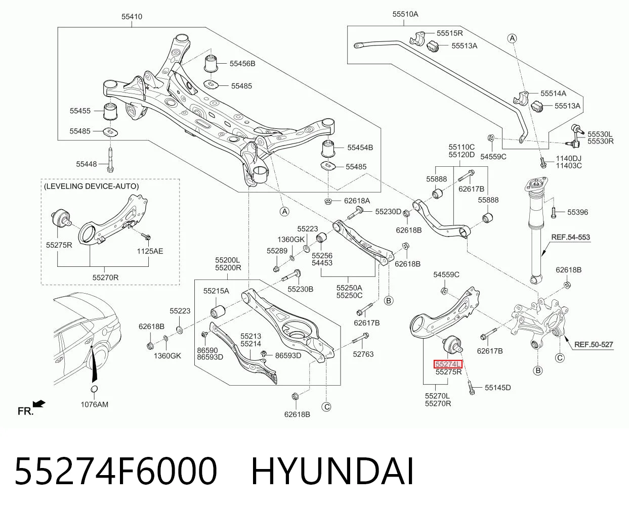 55274F6000 Hyundai/Kia Bloco silencioso do braço oscilante inferior traseiro longitudinal