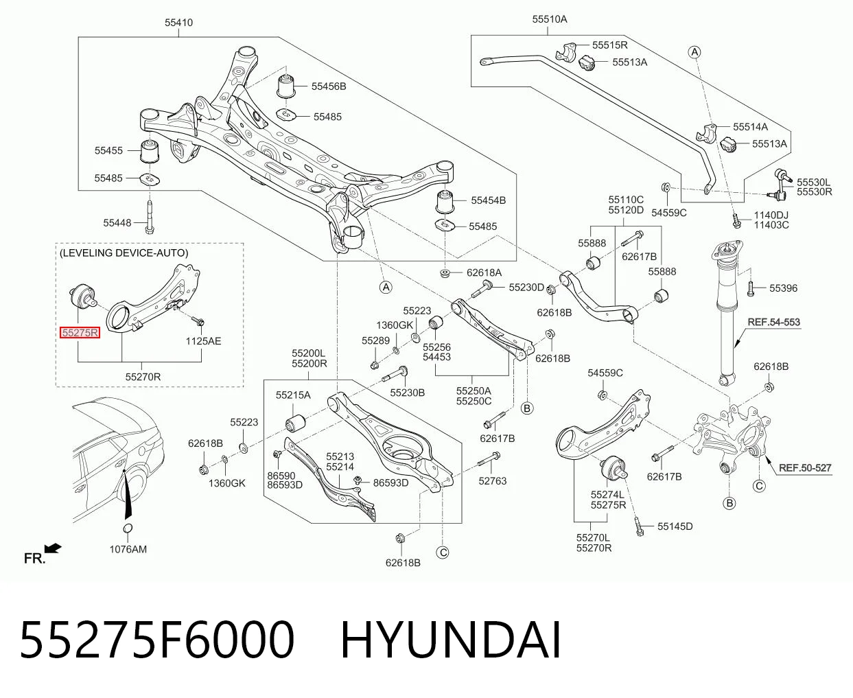 55275F6000 Hyundai/Kia Bloco silencioso do braço oscilante inferior traseiro longitudinal