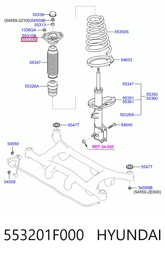 553201F000 Hyundai/Kia Suporte de amortecedor traseiro direito