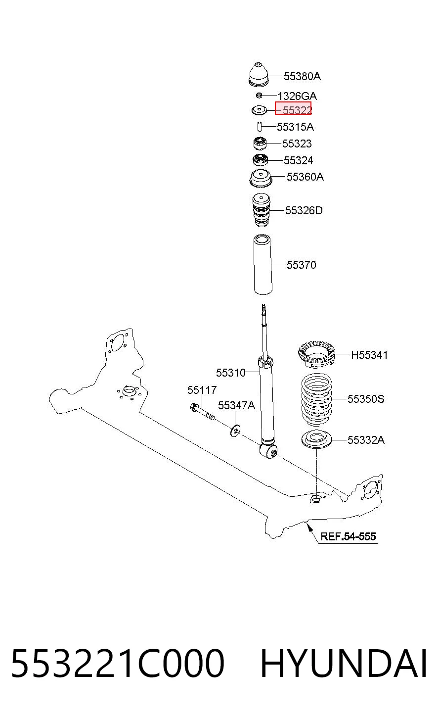 553221C000 Hyundai/Kia Arruela de bucha da haste de amortecedor traseiro