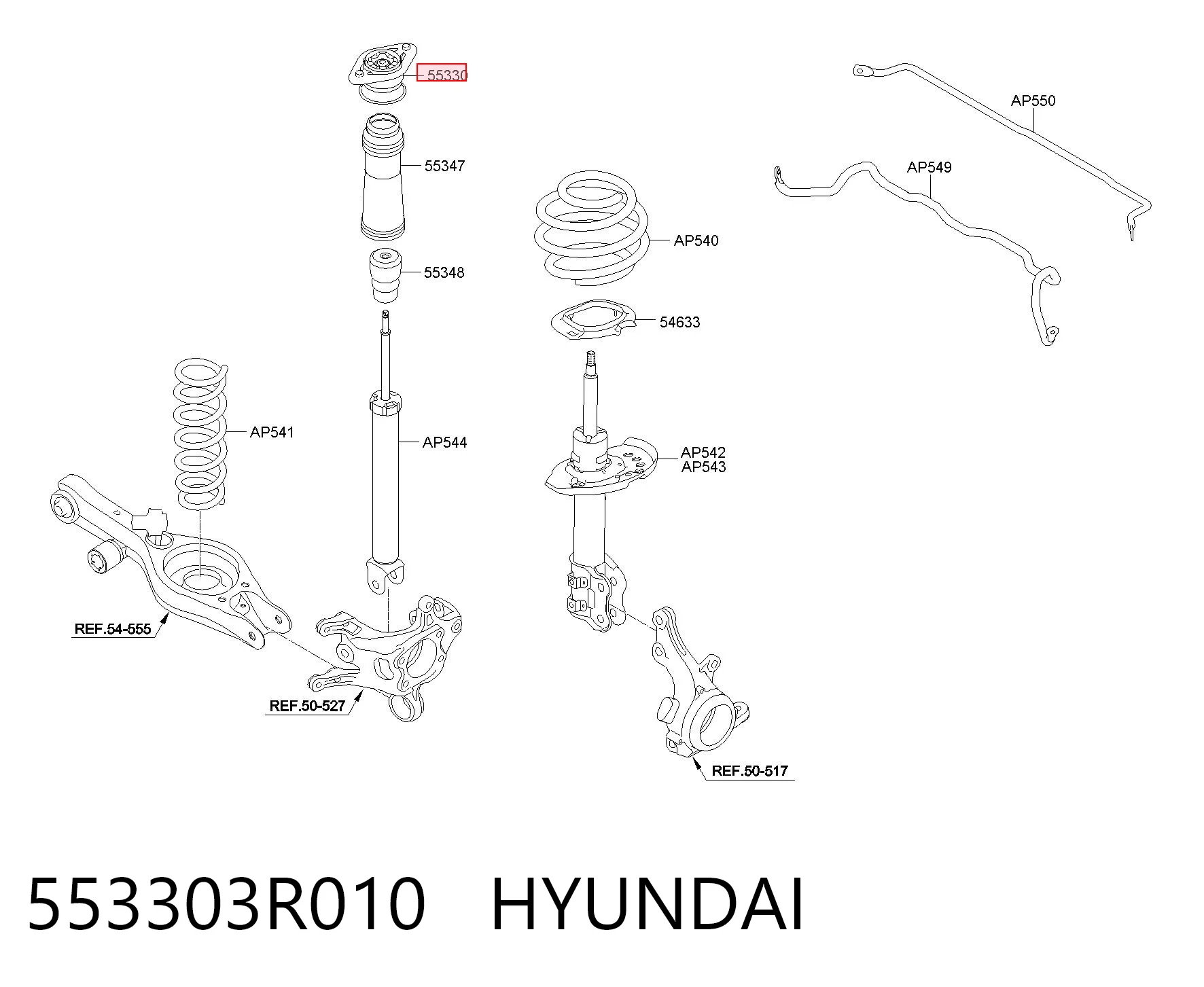 553303R010 Hyundai/Kia Suporte de amortecedor traseiro