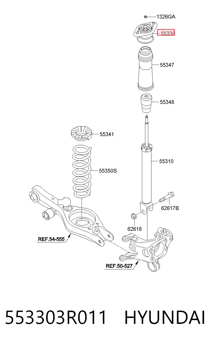 553303R011 Hyundai/Kia Suporte de amortecedor traseiro