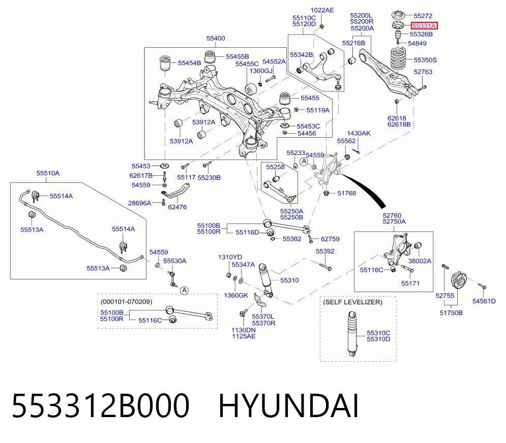 553312B000 Hyundai/Kia Espaçador (anel de borracha) da mola traseira superior