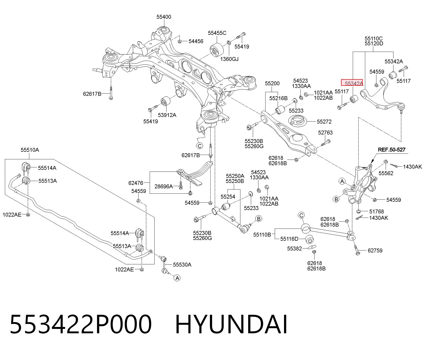553422P000 Hyundai/Kia Bloco silencioso do braço oscilante superior traseiro