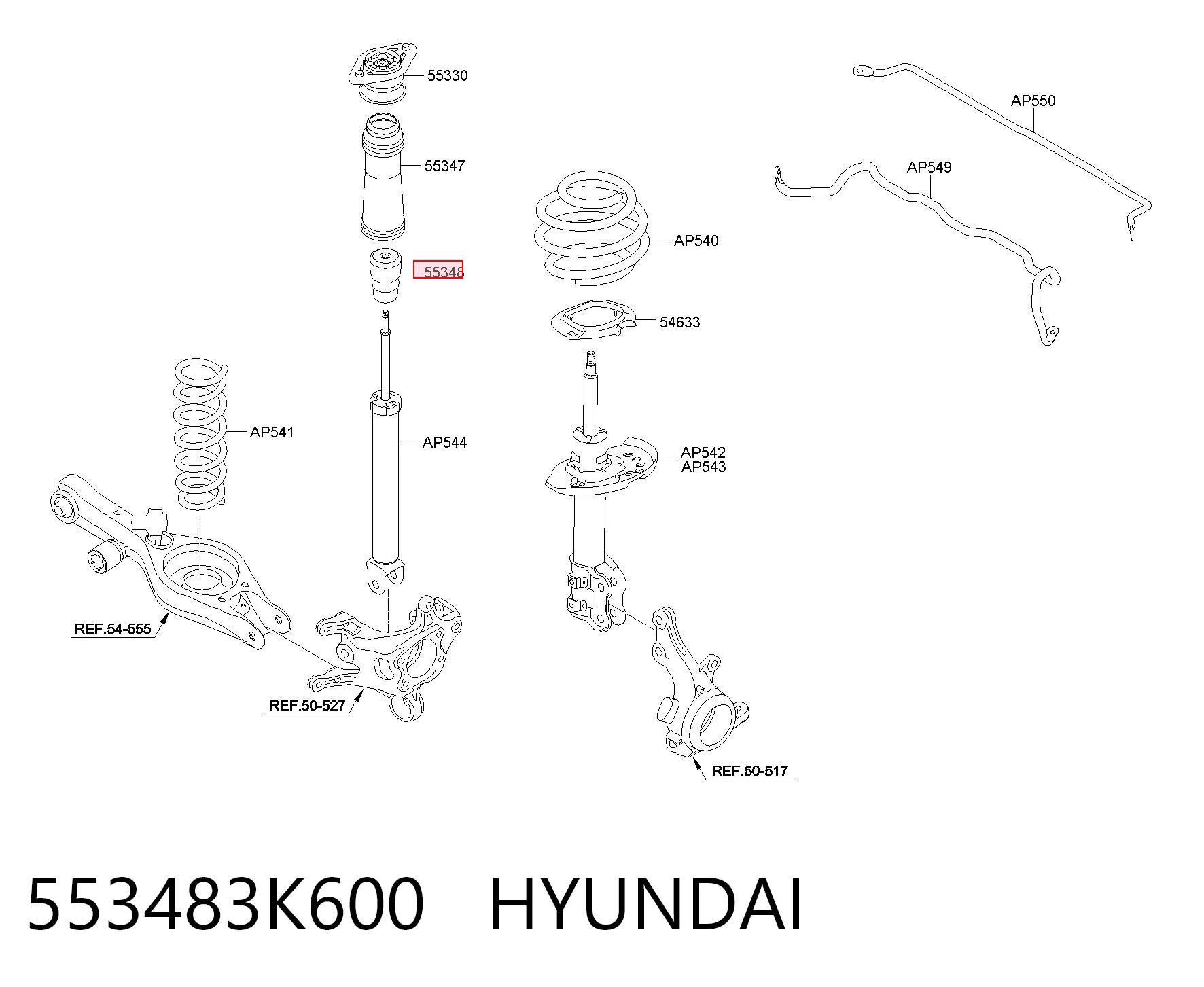 553483K600 Hyundai/Kia Pára-choque (grade de proteção) de amortecedor traseiro