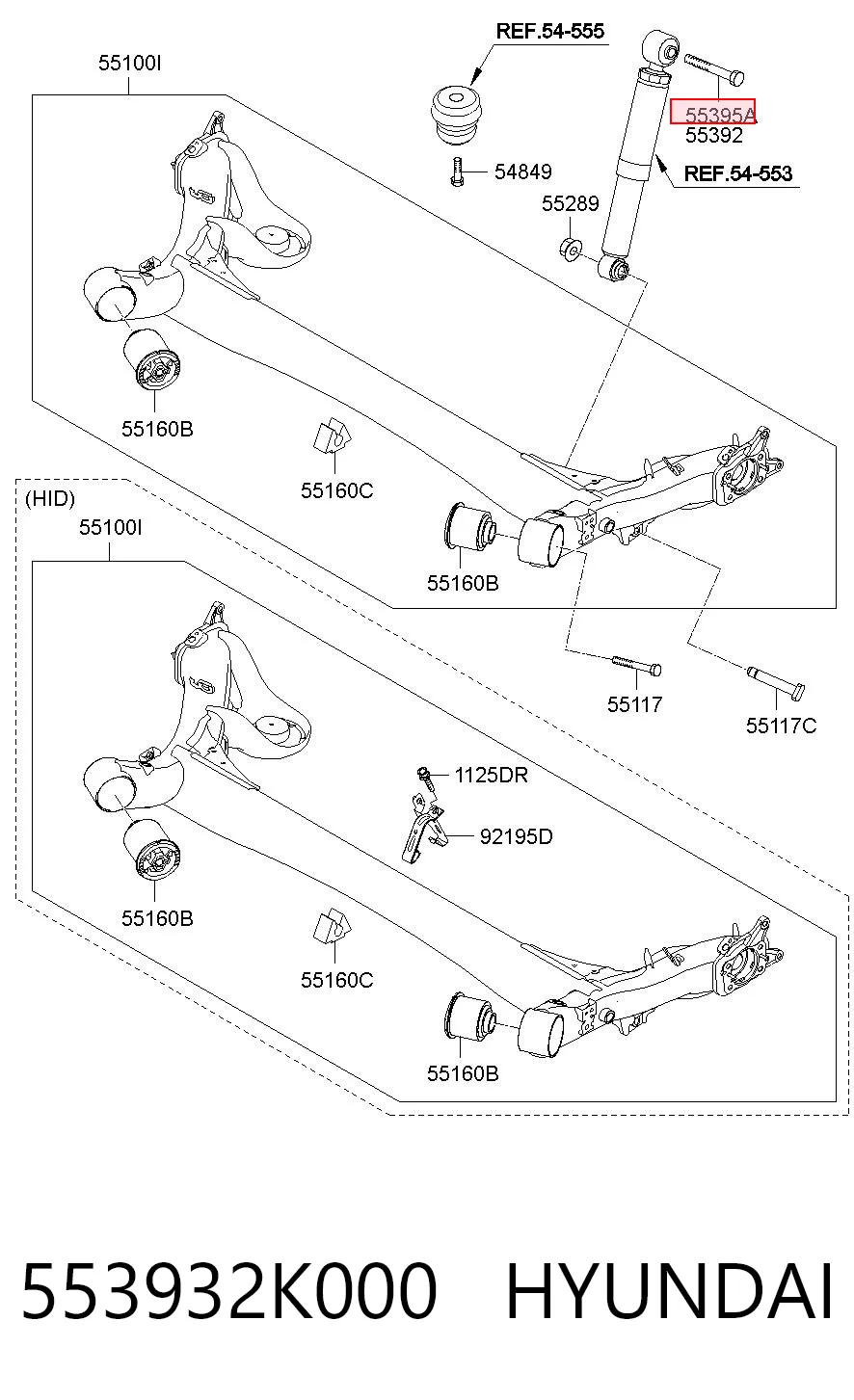 553932K000 Hyundai/Kia Parafuso de fixação de amortecedor traseiro