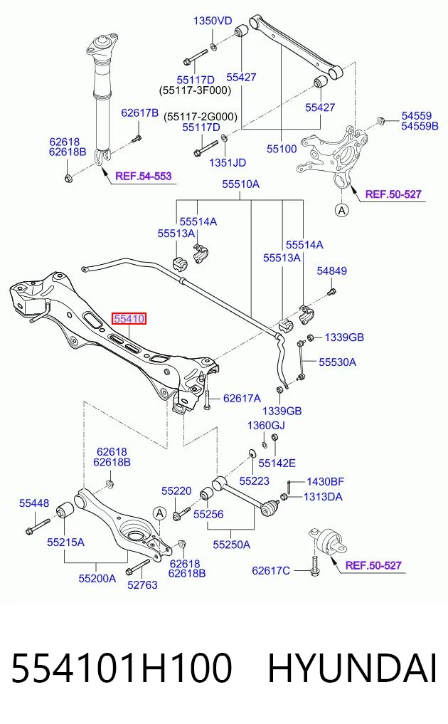 554101H100 Hyundai/Kia Viga de suspensão traseira (plataforma veicular)