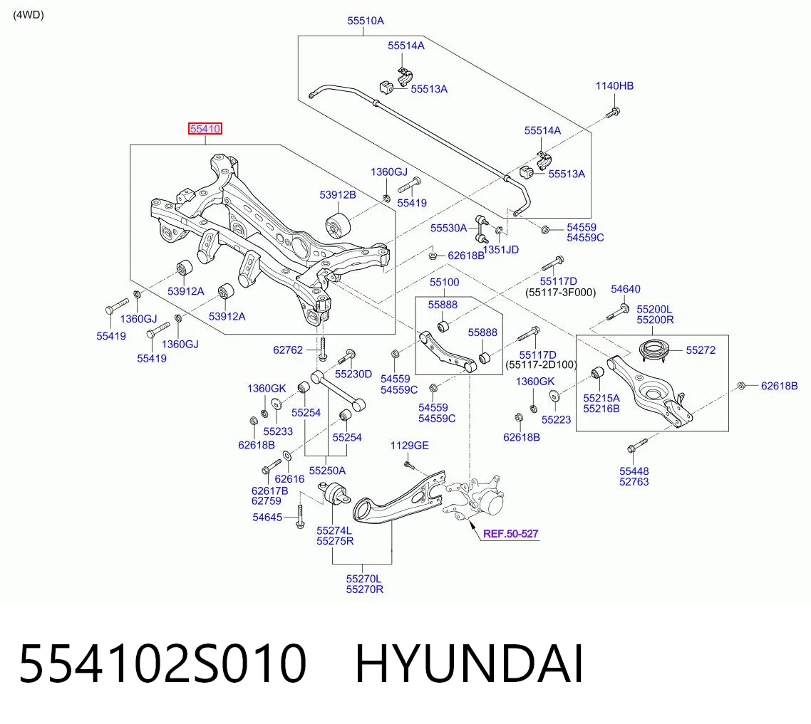 554102S010 Hyundai/Kia Viga de suspensão traseira (plataforma veicular)