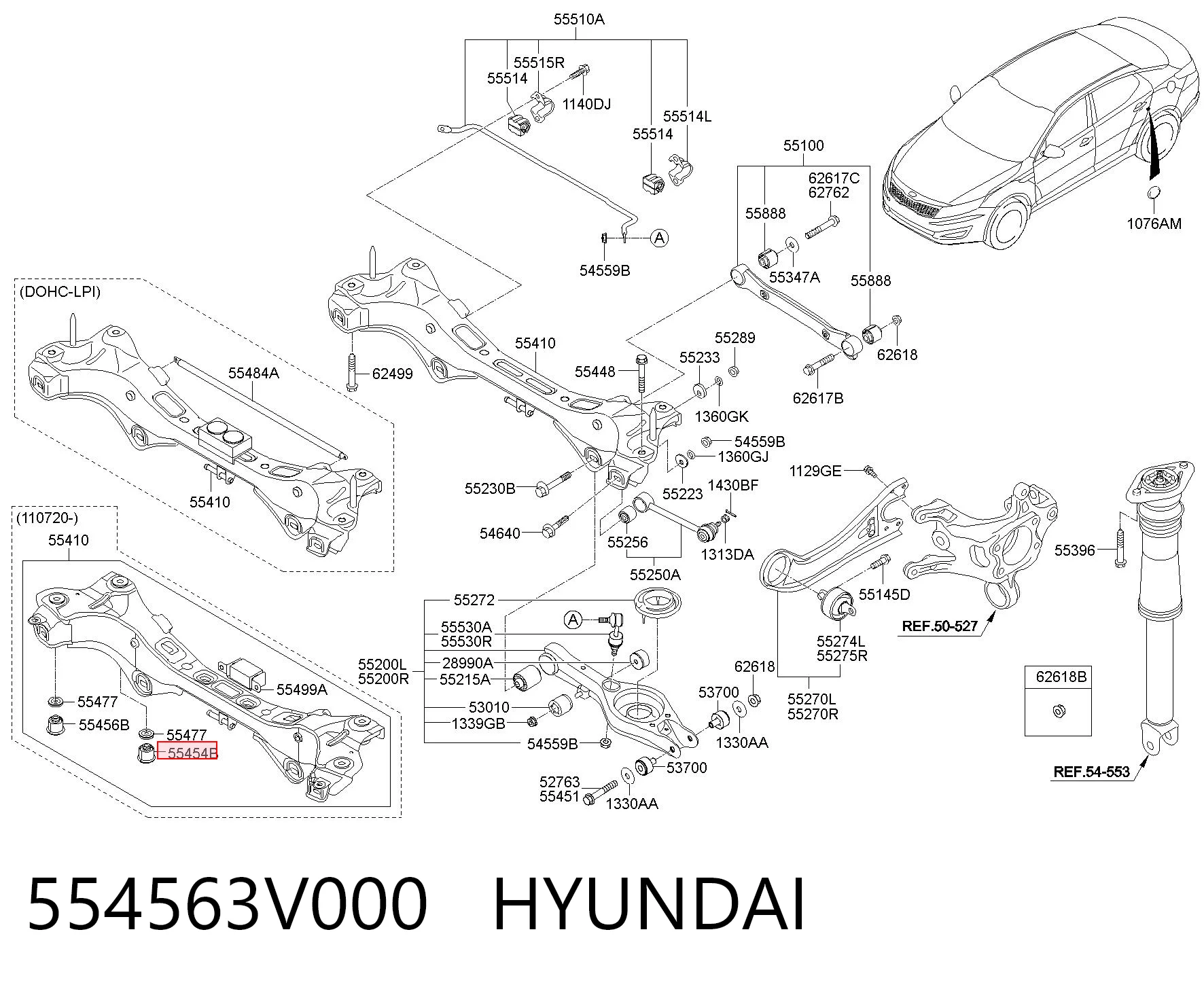 554563V000 Hyundai/Kia Bloco silencioso de viga traseira (de plataforma veicular)