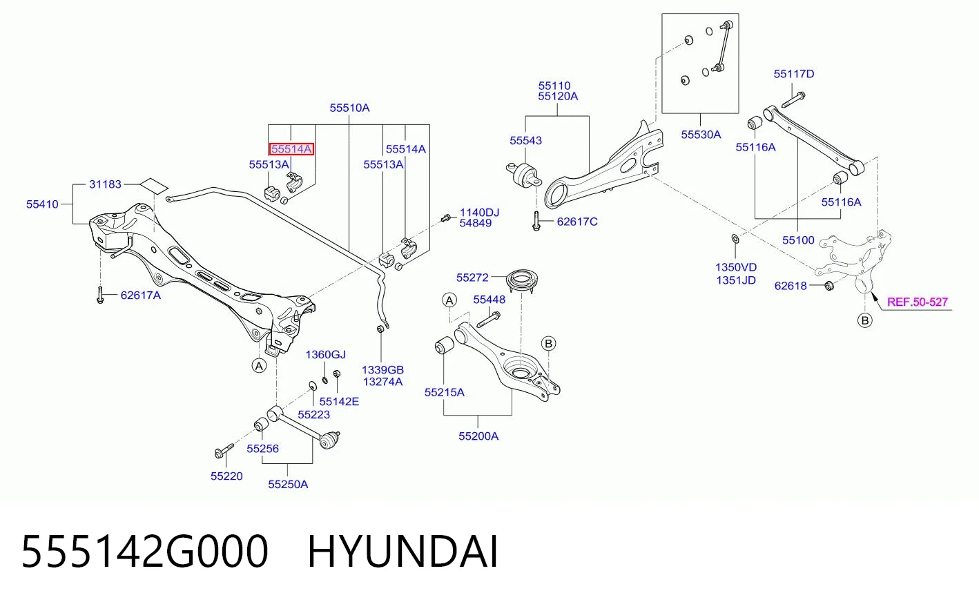 555142G000 Hyundai/Kia Braçadeira de fixação da bucha de estabilizador dianteiro
