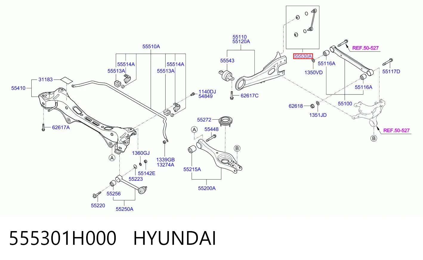 555301H000 Hyundai/Kia Montante de estabilizador traseiro