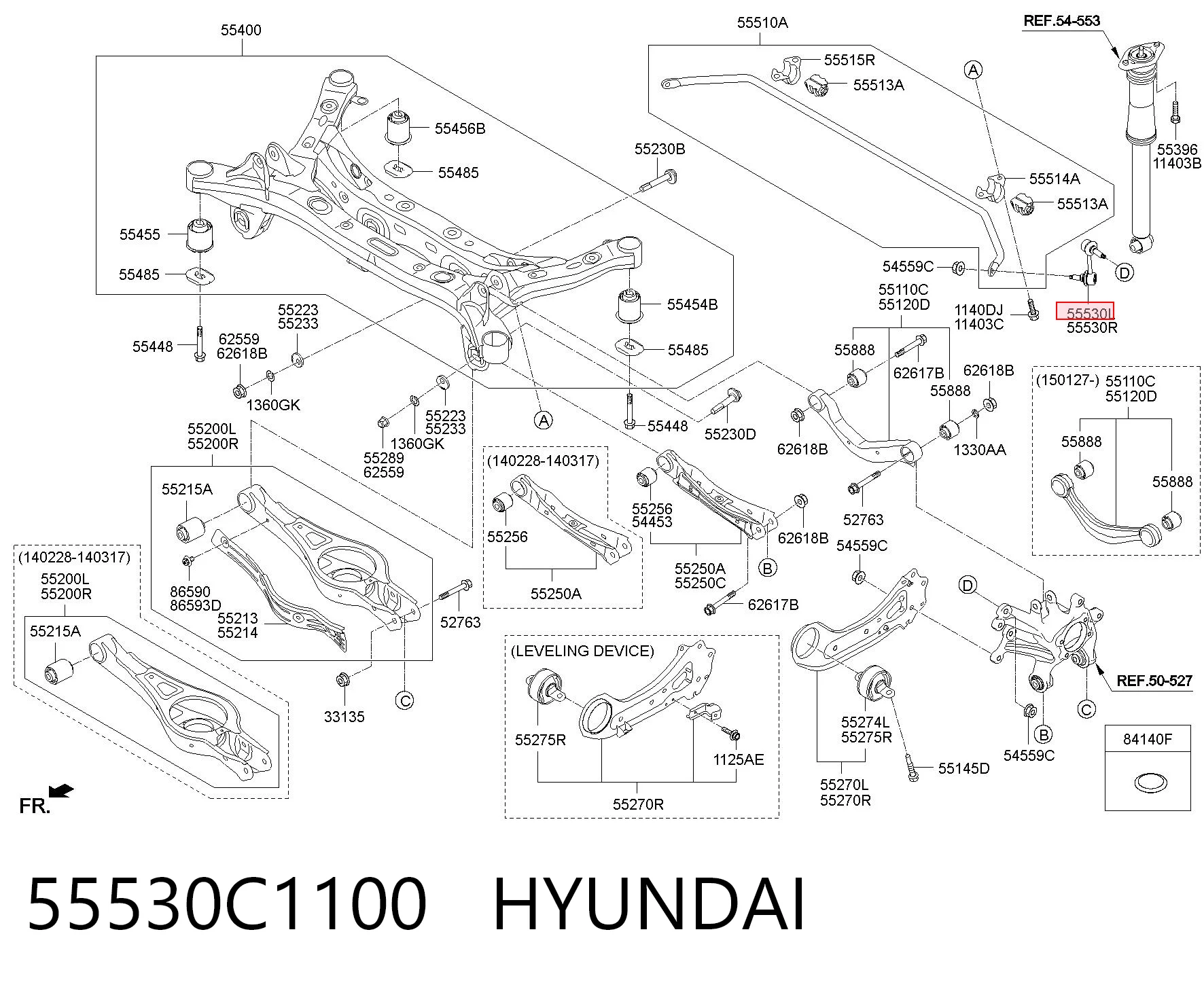 55530C1100 Hyundai/Kia Montante esquerdo de estabilizador traseiro