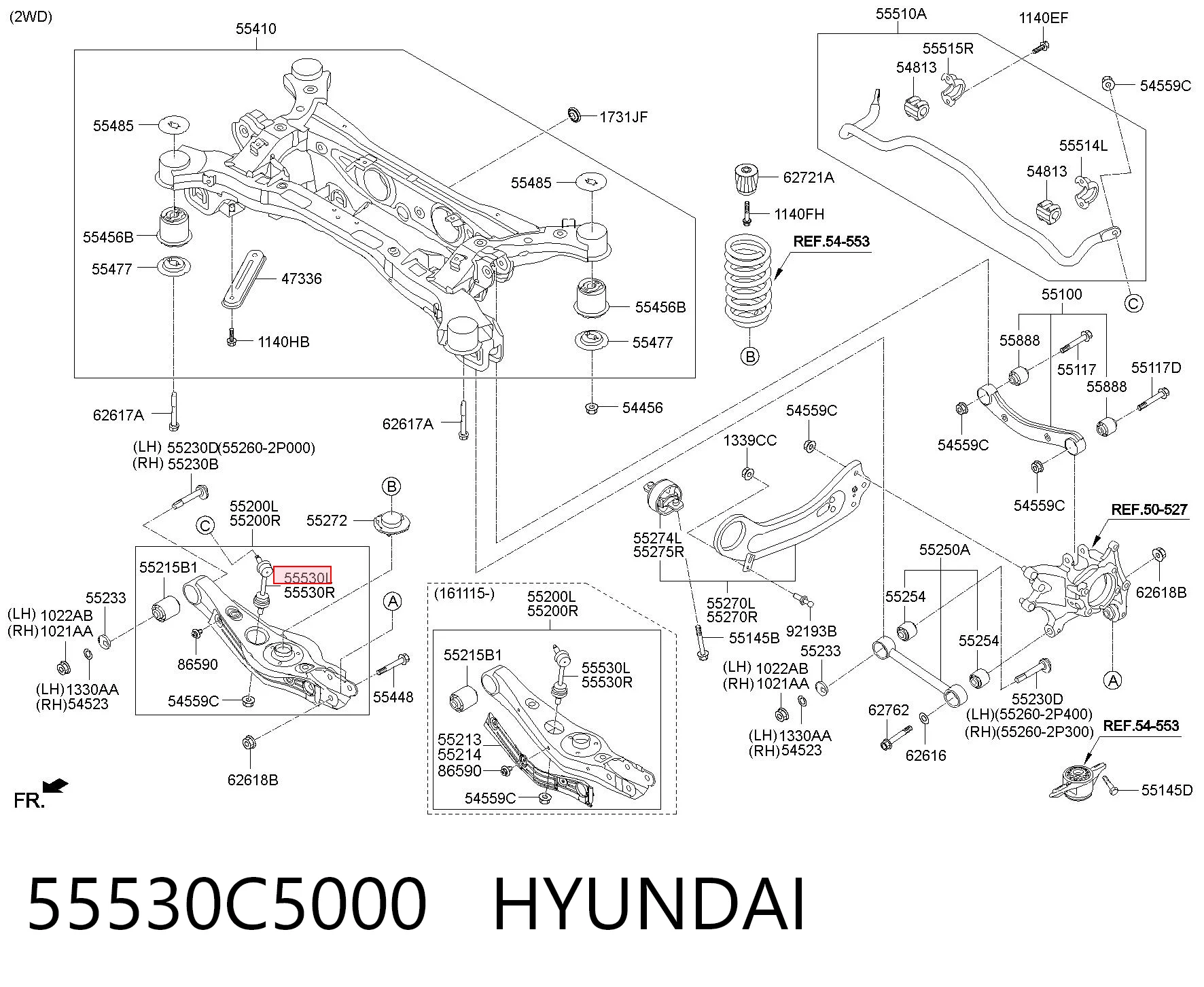 55530C5000 Hyundai/Kia Montante de estabilizador traseiro