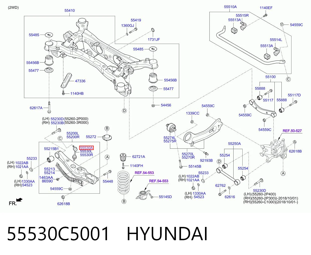 55530C5001 Hyundai/Kia Montante de estabilizador traseiro
