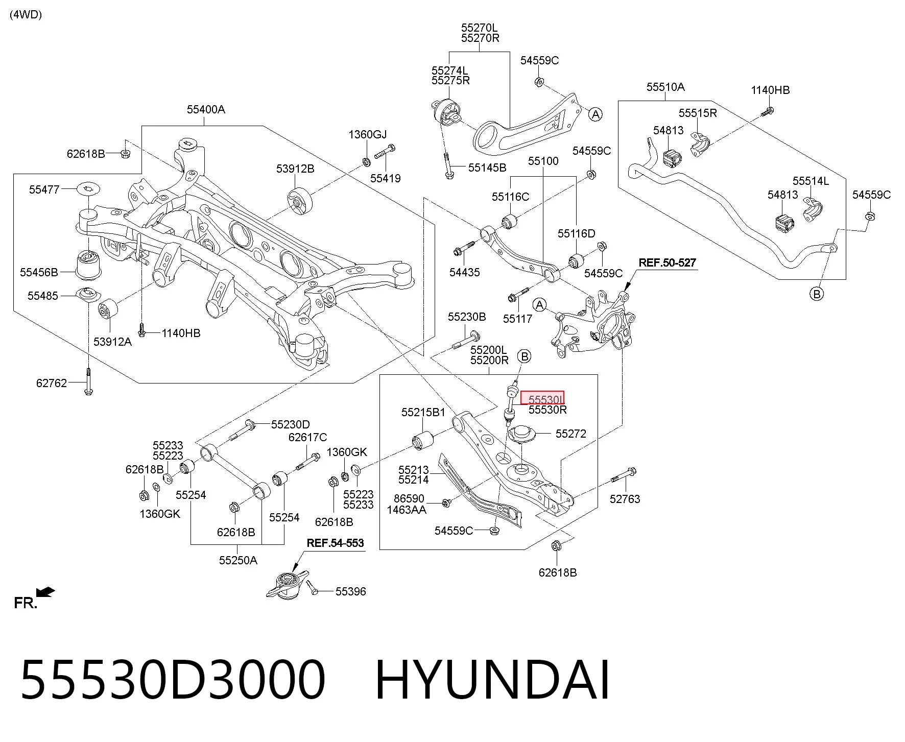 55530D3000 Hyundai/Kia Montante de estabilizador traseiro