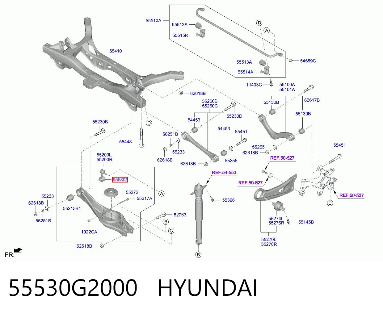 55530G2000 Hyundai/Kia Montante de estabilizador traseiro
