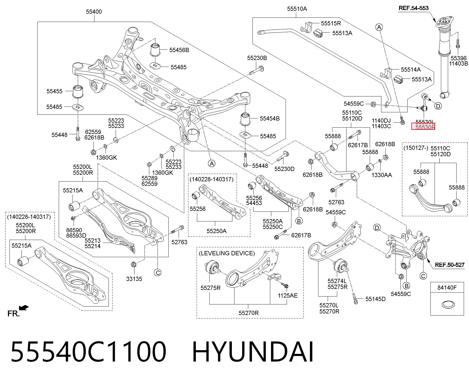 55540C1100 Hyundai/Kia Montante direito de estabilizador traseiro