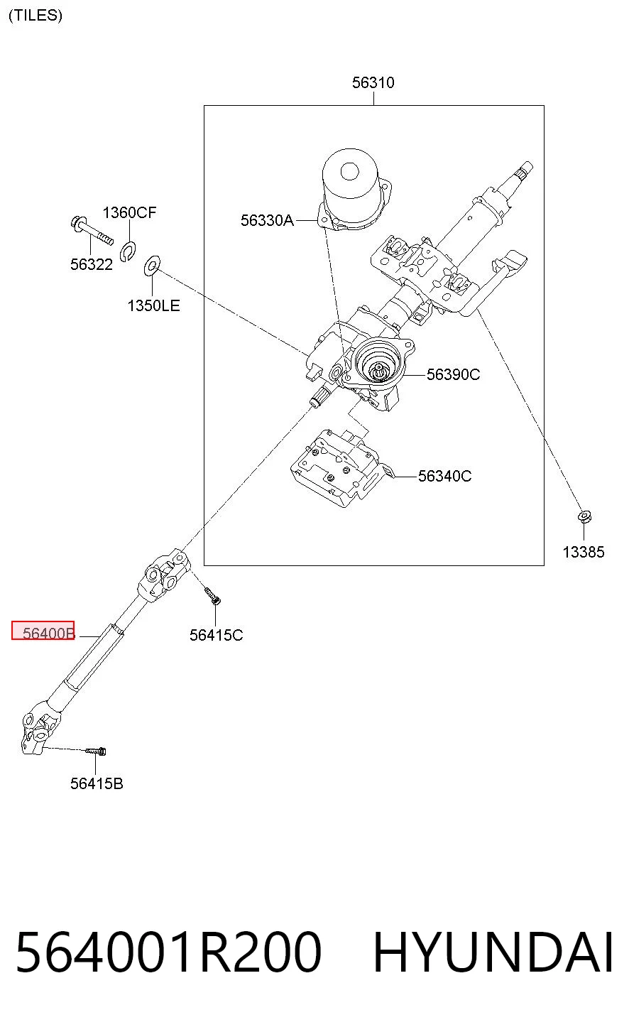 564001R200 Hyundai/Kia Veio da coluna de direção inferior