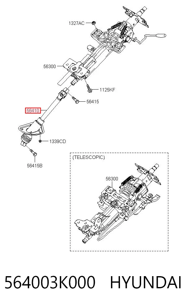 564003K000 Hyundai/Kia Veio da coluna de direção inferior