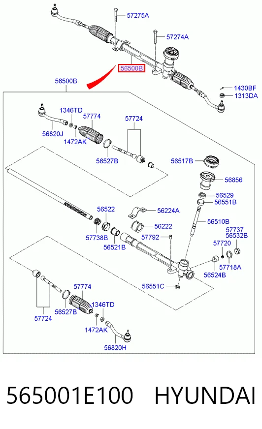 565001E100 Hyundai/Kia Cremalheira da direção