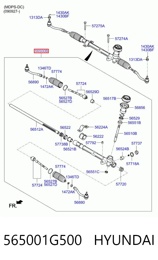 565001G500 Hyundai/Kia Cremalheira da direção
