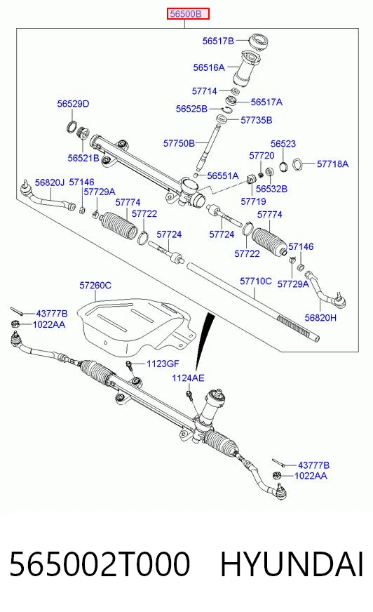 565002T000 Hyundai/Kia Cremalheira da direção