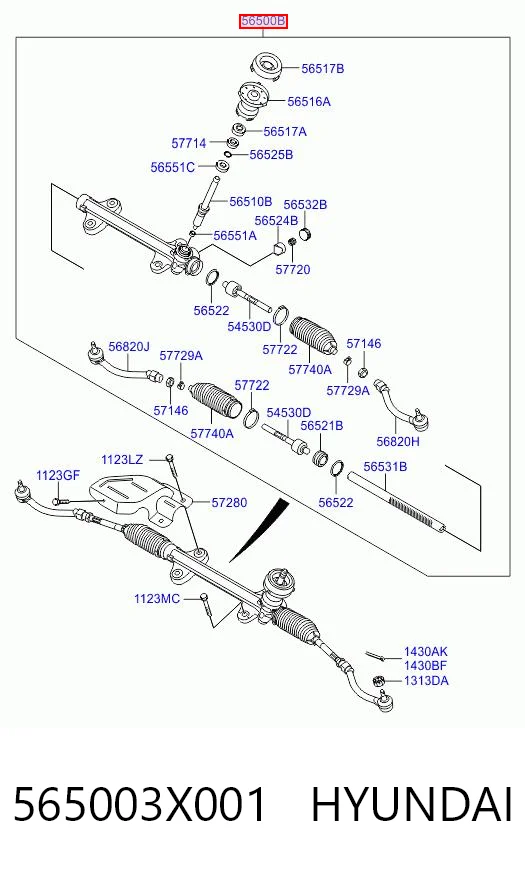 Cremalheira da direção para Hyundai Elantra V MD