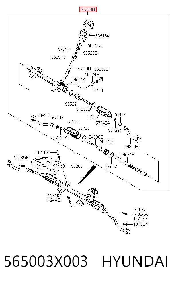 565003X003 Hyundai/Kia Cremalheira da direção