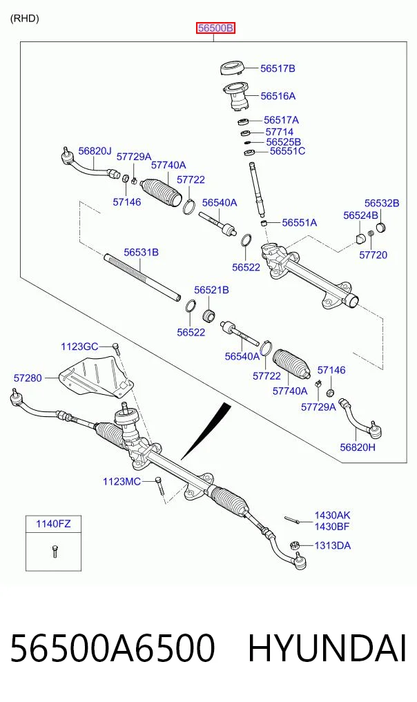 56500A6500 Hyundai/Kia Cremalheira da direção