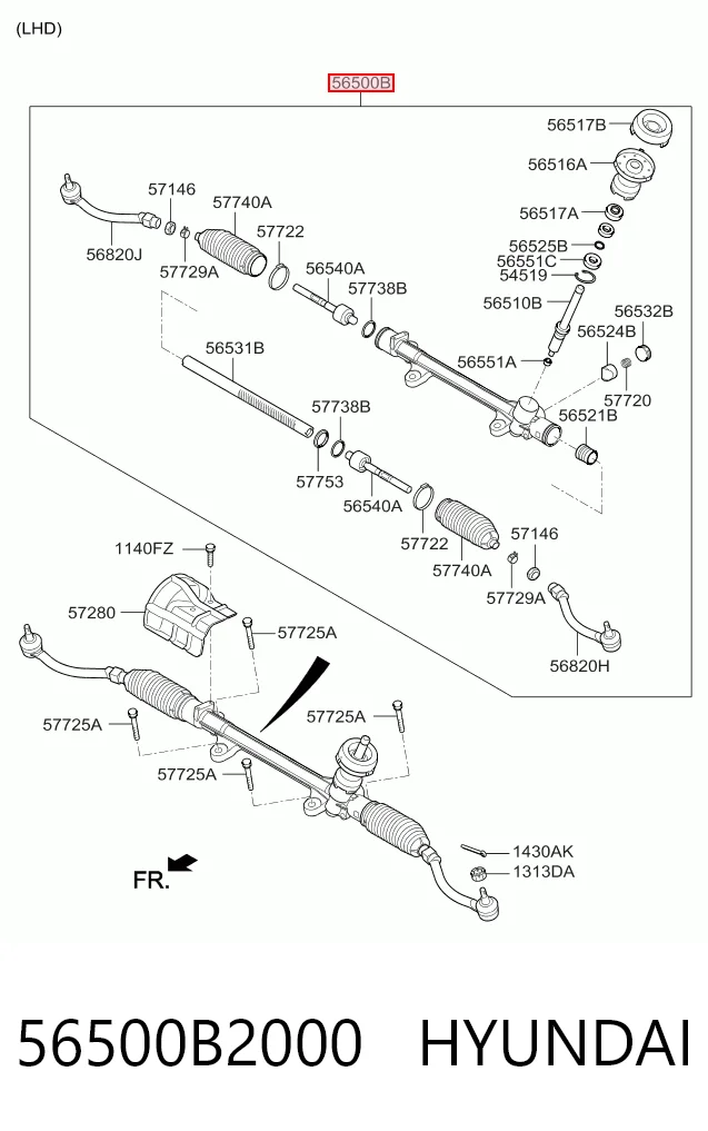 56500B2000 Hyundai/Kia Cremalheira da direção