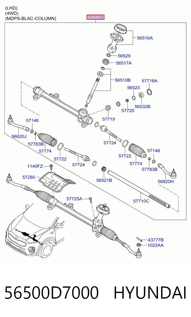 56500D7000 Hyundai/Kia Cremalheira da direção