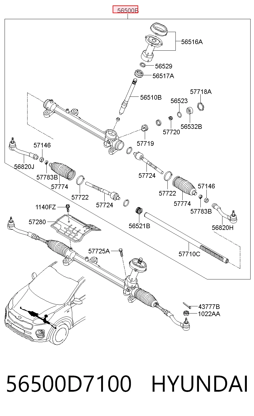 56500D7100 Hyundai/Kia Cremalheira da direção