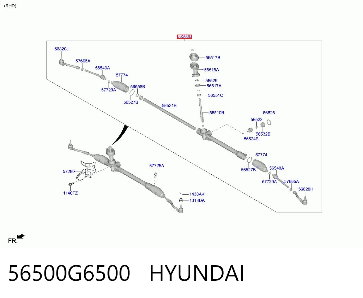 56500G6500 Hyundai/Kia Cremalheira da direção
