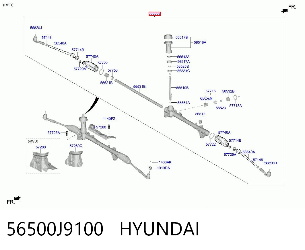 56500J9100 Hyundai/Kia Cremalheira da direção