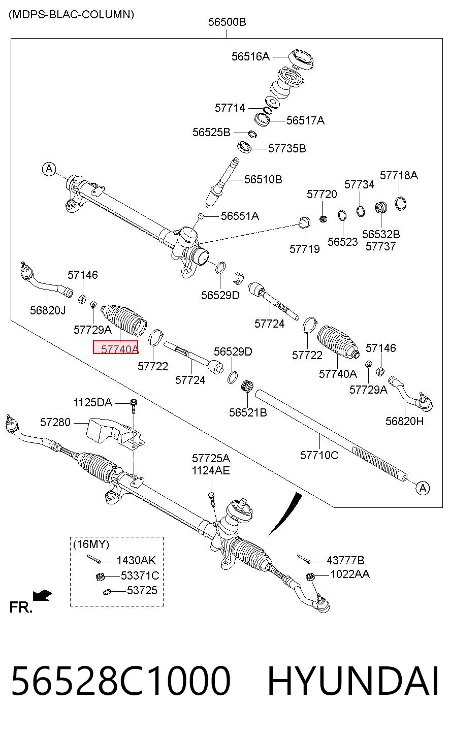 56528C1000 Hyundai/Kia Bota de proteção do mecanismo de direção (de cremalheira)