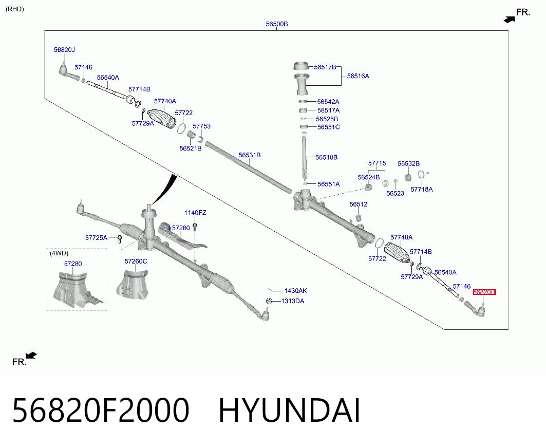 56820F2000 Hyundai/Kia Ponta externa da barra de direção