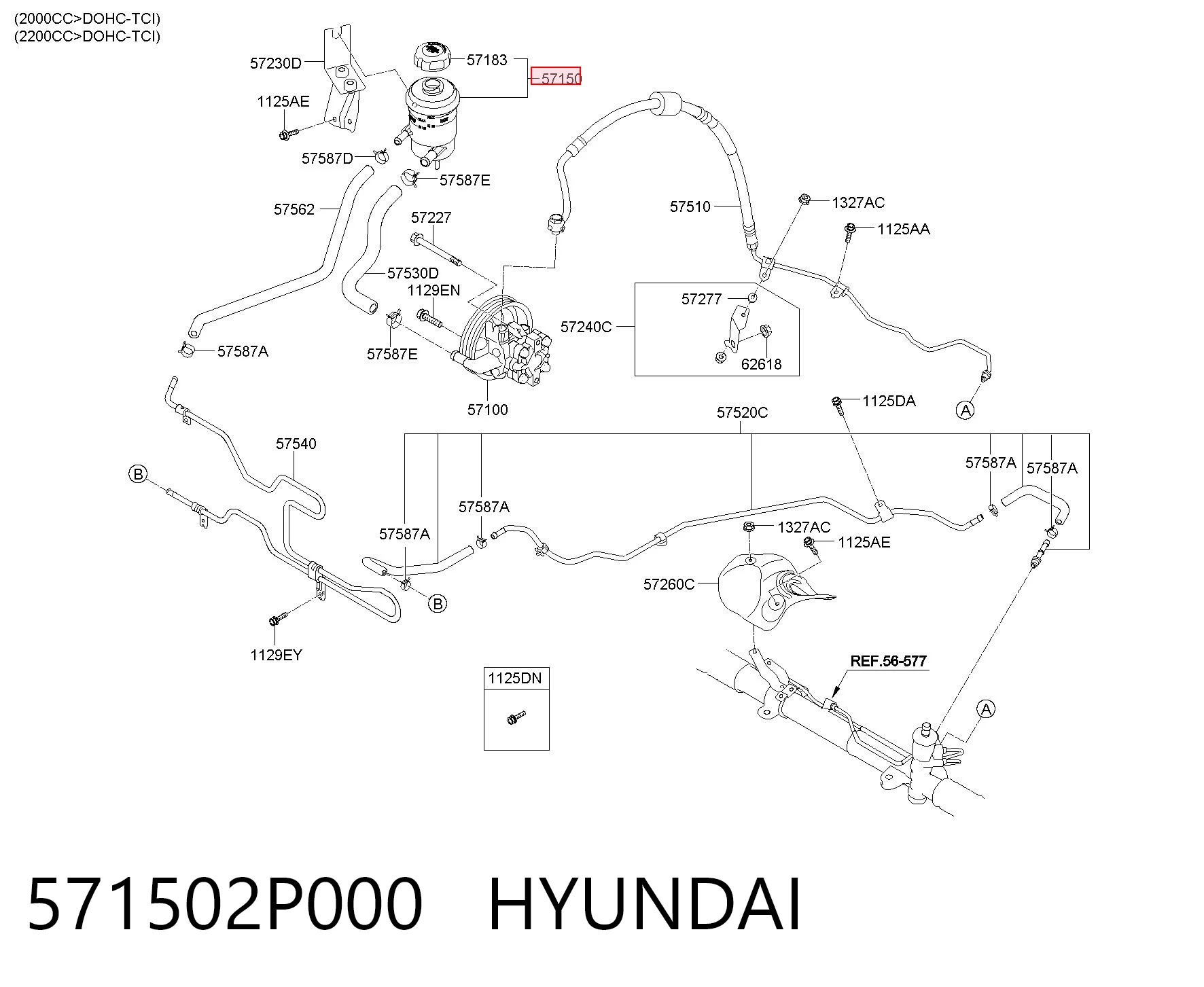 571502P000 Hyundai/Kia Tanque de bomba da Direção hidrâulica assistida