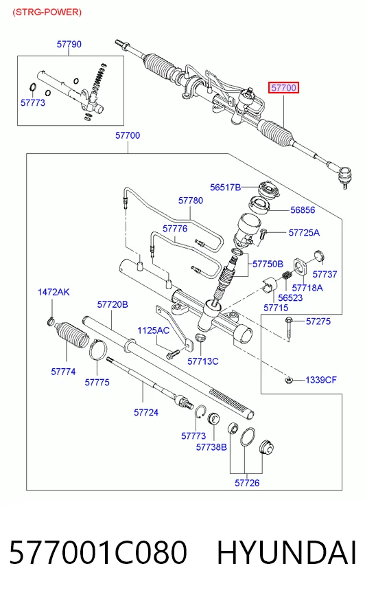 577001C080 Hyundai/Kia Cremalheira da direção