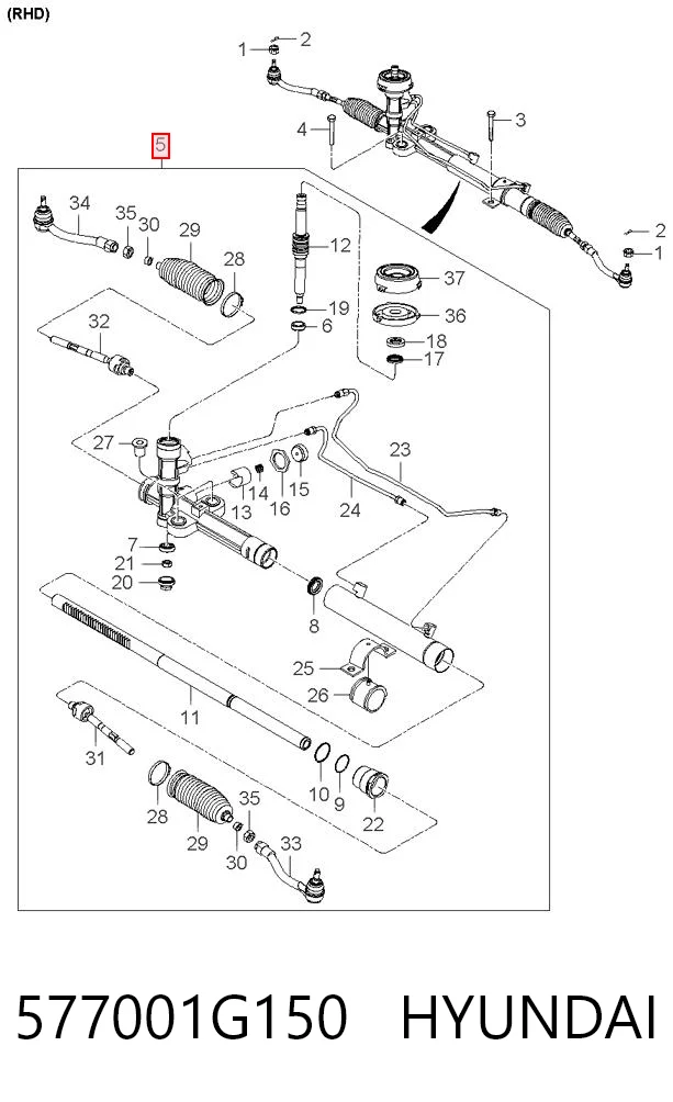 577001G150 Hyundai/Kia Cremalheira da direção