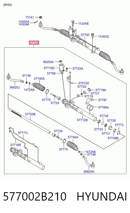 577002B210 Hyundai/Kia Cremalheira da direção
