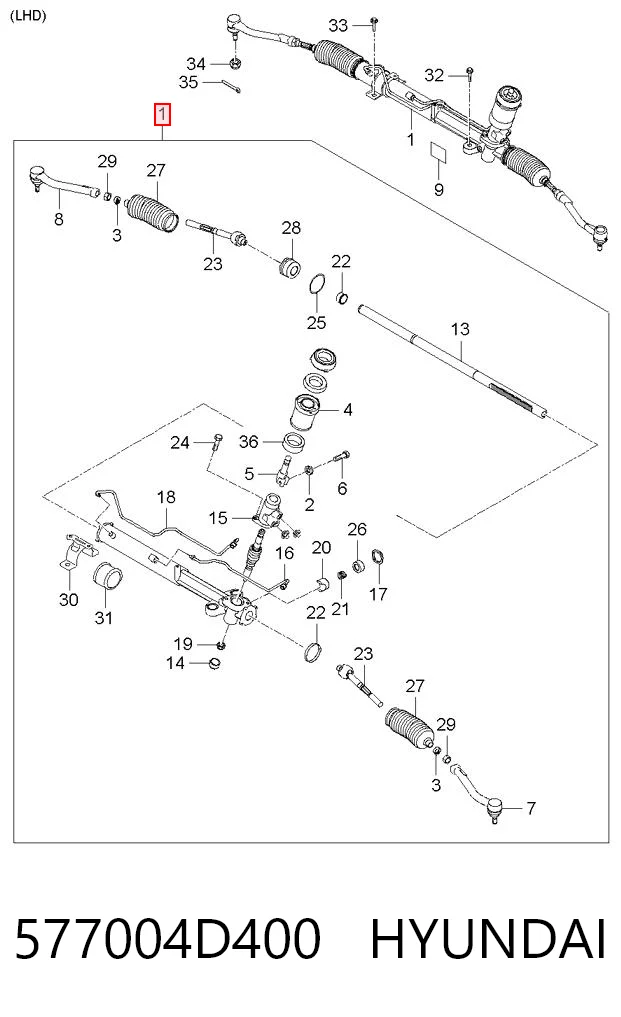 577004D400 Hyundai/Kia Cremalheira da direção