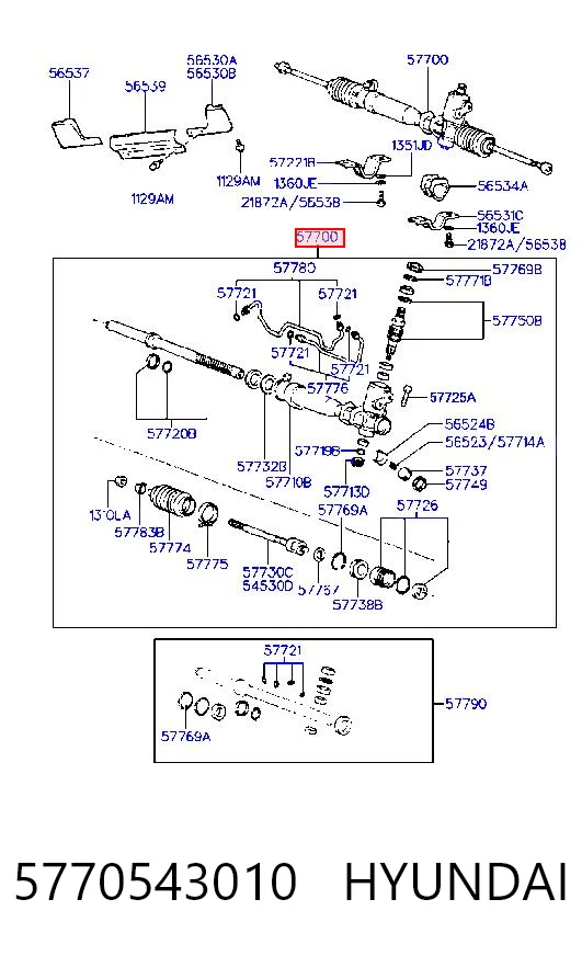 Cremalheira da direção para Hyundai H100  P