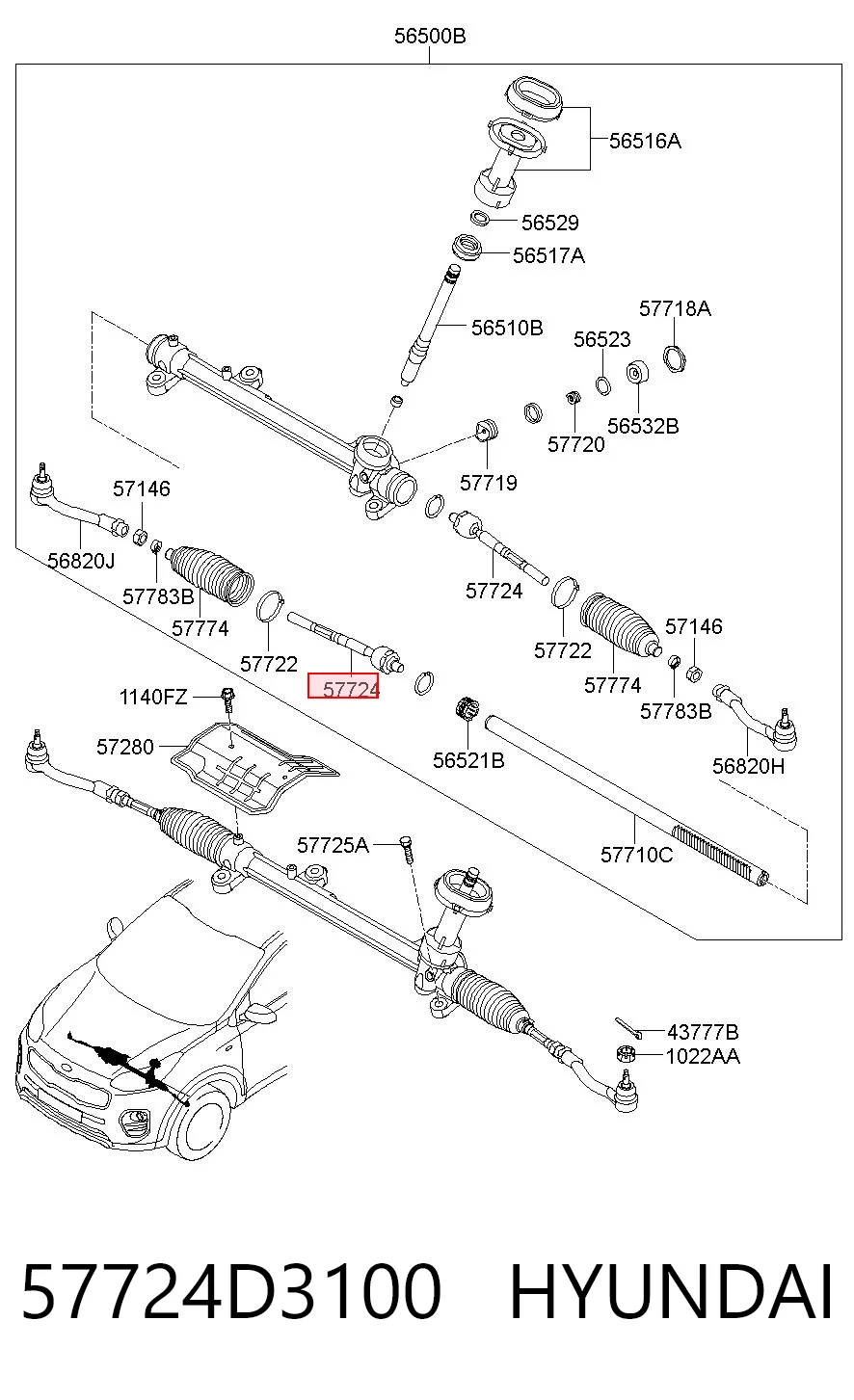 57724D3100 Hyundai/Kia Tração de direção