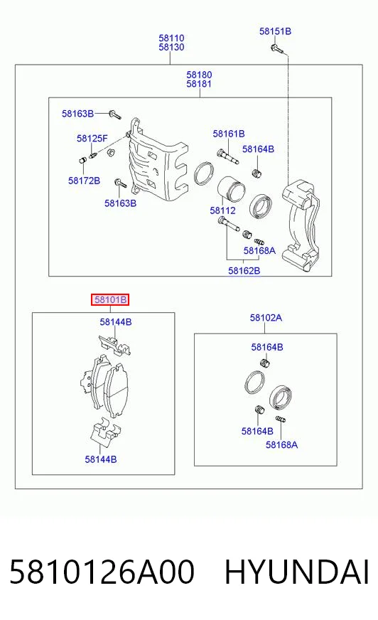 5810126A00 Hyundai/Kia Sapatas do freio dianteiras de disco