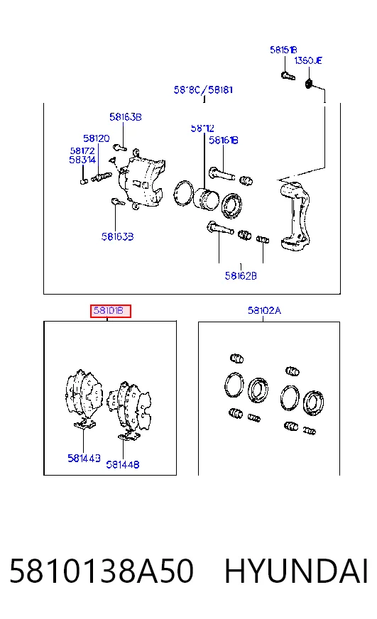 5810138A50 Hyundai/Kia Sapatas do freio dianteiras de disco